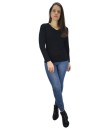Blusa Feminina Longa Gola V Segunda Pele Básica Tshirt Preto